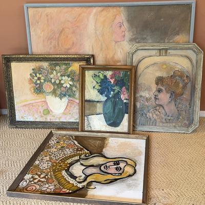 Lot 5 Original Wood Framed Flower & Woman Paintings 