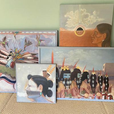 Indigenous Inspired Southwest Native American Style Paintings – Tribal Figures & Desert Landscapes