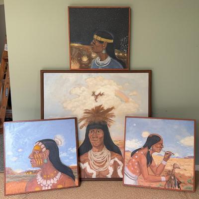 Vintage Southwestern Warrior and Desert Night Sky Paintings – Original Canvas Art