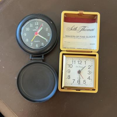Two Vintage Travel Clocks - Lifelong Black & Seth Thomas Gold