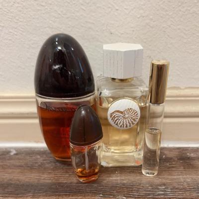 4 Bottles of Perfume - Shell Seeker, Obsession (small and large), Ocean Flower & Sea Salt