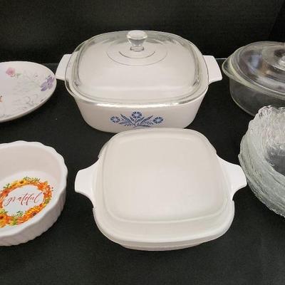 Baking & Serving Dishes, White Corning Ware 2 Qt, Glasbake 1 Qt