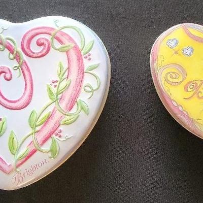 (2) Brighton Heart Tins, White 6" Dia, Yellow 4" Dia