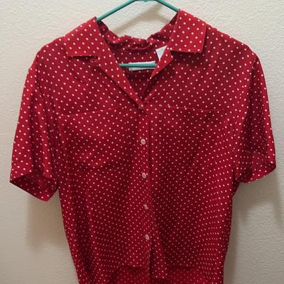 Karen Scott Red Polka Dot Button Up Shirt - Size 6