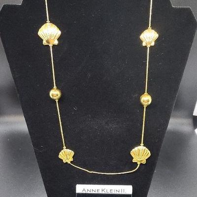 Set Anne Klein 14K Gold-filled Ball Earrings, Matching Shell & Ball Necklace 