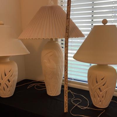 Set Of 3 White Plaster Lamps - Crane And Marsh Design