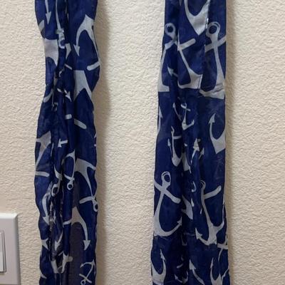 Three Nautical Theme Scarves - Anchors, Seashells, Pink Checks
