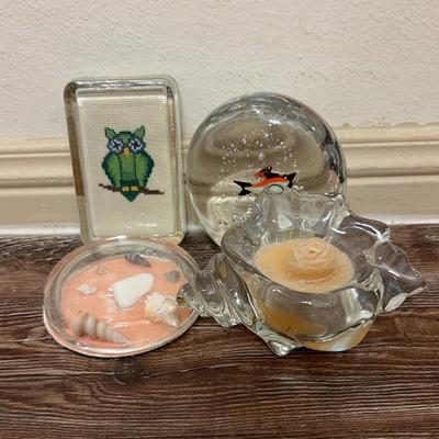4 Pieces of Cute Glass Decor - Owl, Fish, Seashell 