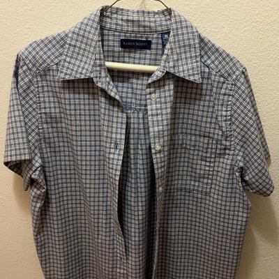 Karen Scott Blue Plaid Shirt & Drawstring Pants Set - Size M