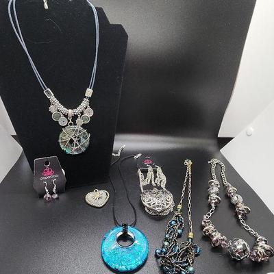 Paparazzi Jewelry - Beaded Silver Earrings/Heart Necklace, Laura Ashley Iridescent Necklace, Beads