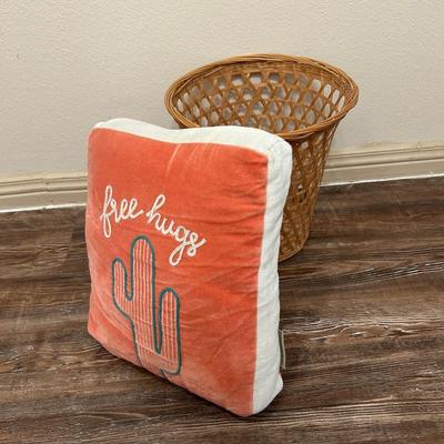 Free Hugs - AZ Theme Cactus Pillow And Rattan Basket