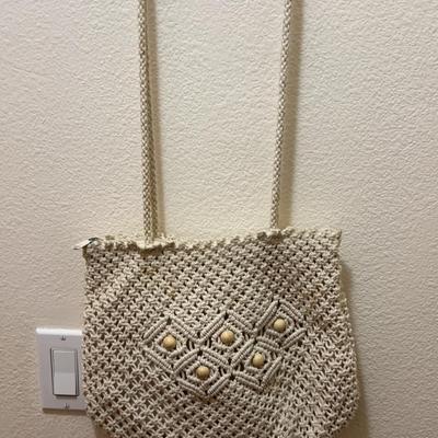2 CUTE Beach Theme Bags - Tan Beaded & Cotton Seashell Print - Medium Size