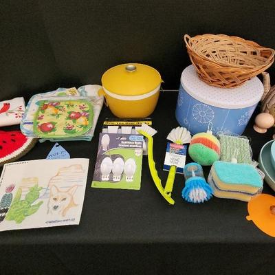 Various Kitchen Items - Vintage Ice Bucket, Ceramic Tea Pot, Fiesta S&P Shakers, Melamine Bowls
