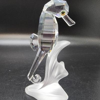 Swarovski Crystal Seahorse With Original Pkg & Separate Display Mirror Base