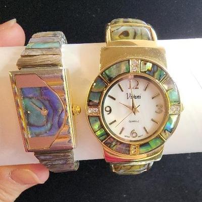 (2) Ladies Watches With Abalone, Gold, Vivani, Express LA