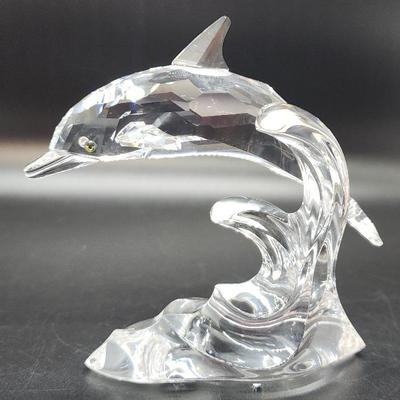 Swarovski Crystal Dolphin On Wave, Original Packaging & Display Mirror Included 