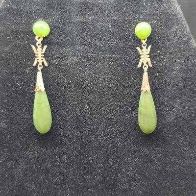 Pair Of Jade Green Chinese Style Dangle Earrings