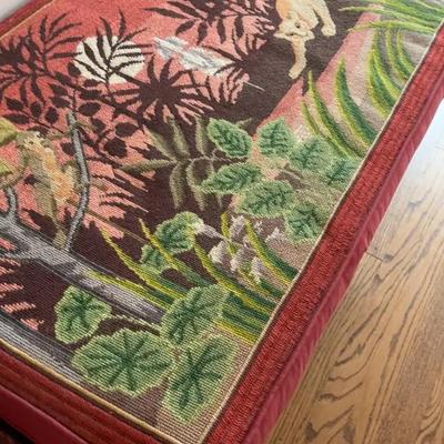 Vintage Tapestry Bench with Cat Motif