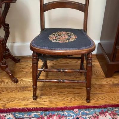 Antique Wooden Chair with Needlepoint Seat