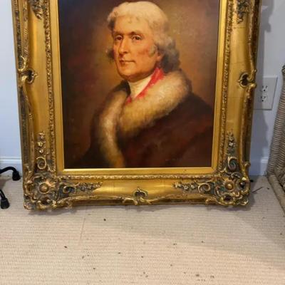Serrure Portrait of Thomas Jefferson in Ornate Gold Frame