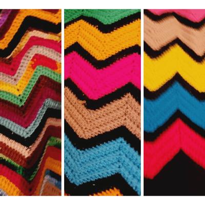Colorful Handmade Crocheted Vintage Afghans Blanket Throws 3 pc 