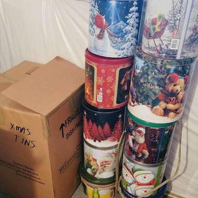 Christmas Decor Tins Large Lot of Large Tins - Wardrobe Box Plus 2 Stacks