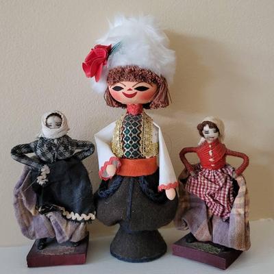 Souvenir Collection of Folk Art and International Travel Dolls 3pc