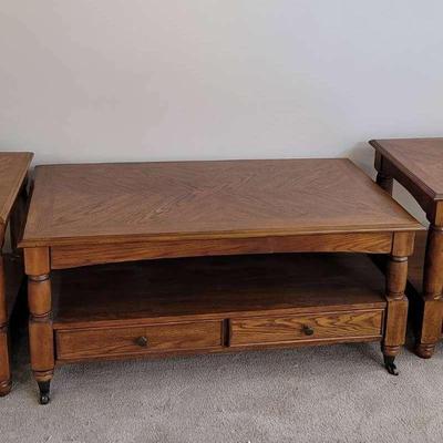 Living Room Table Set - 2 Side Tables and 1 Coffee Table with Drawers - Some Wear
