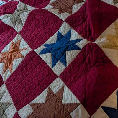 Country Quilt Sawtooth Star or North Star Bright Red Vintage