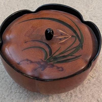 Lacquerware Trinket Box, Black & Orange W/flower