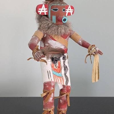 Wooden Carved Handmade Kachina Doll Mustard Green Signed Ron Largo