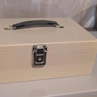 Tan Lockbox with Key and Price Stickers 
