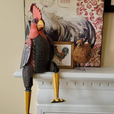 Chicken Hen and Rooster Décor Lot 4pc 