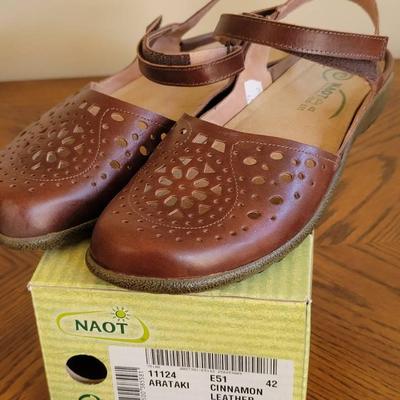 Brown Pierced Leather Naot Flat Mary Janes Women's 10.5 