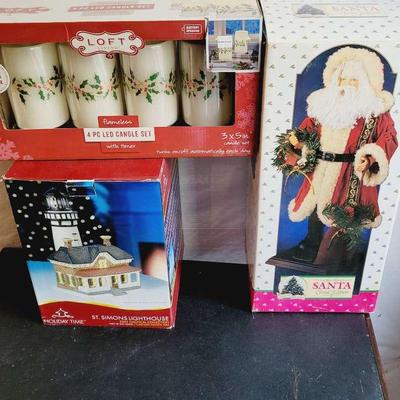 Christmas Decor - Santa Town Lighthouse and Candles 3pc