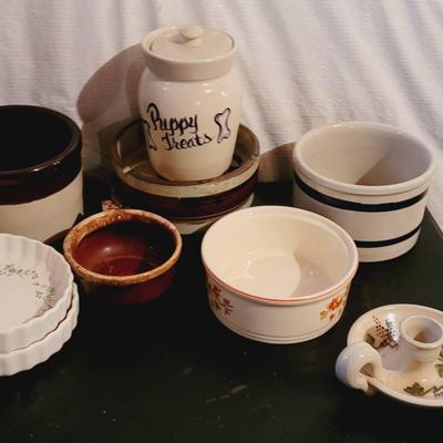 Heavy Ceramic Pottery Lot Includes Bowls, Jars, Crocks and More