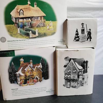 Dept 56 Dickens Village with Boxes - Aldeburgh, Tattyeave Knoll, Lamplighter, & Brewhouse 4 pc Lot 
