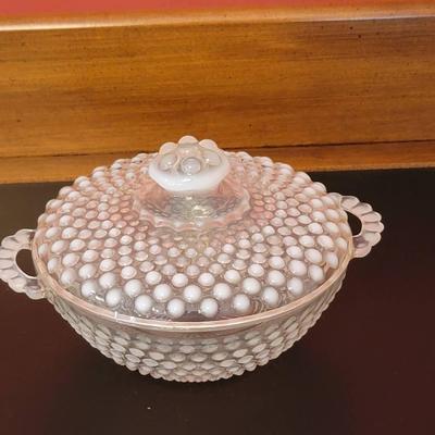 Fenton Glass Hobnail Opalescent Covered Dish