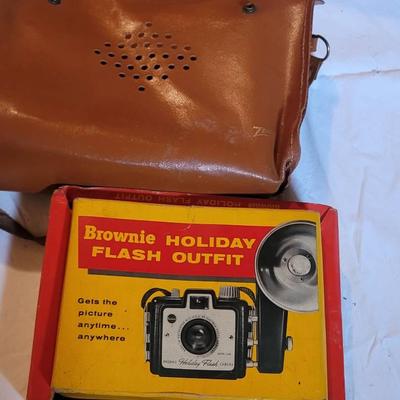 Brownie Holiday Camera Circa 1950's with Flash In Original Box In Bag Cool VTG Item in Good Cond