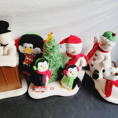 Music and Motion Snowman Penguin Plush Figures 4pc Lot