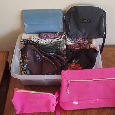 Silk And Woven Scarves Plus Accessory Bags Lot 