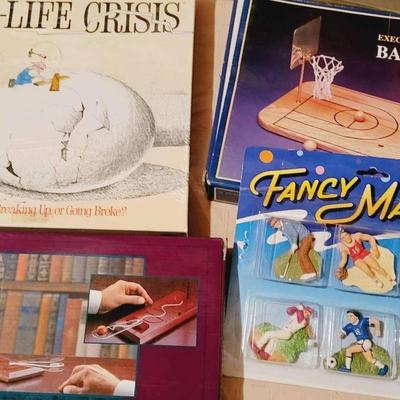 Novelty Games and Magnets Lot - Fancy Magnets, Desktop Basketball, Mid-life Crisis