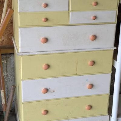 Wooden Dresser - Cute Little Dresser Painted Yellow, White, and Orange 