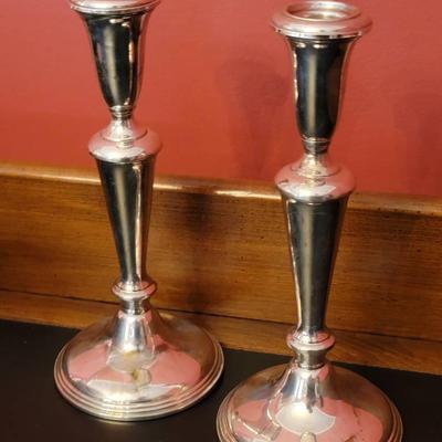 Sterling Silver Weighted Empire Silver Candlesticks In Box