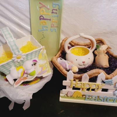 Easter Decor Tote Lot - Includes Baskets, Bunnies, and More
