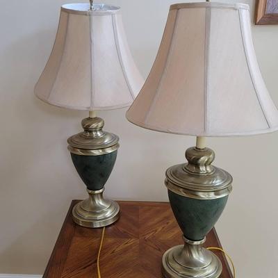 Green Brass Matched Table Lamps 2pc 