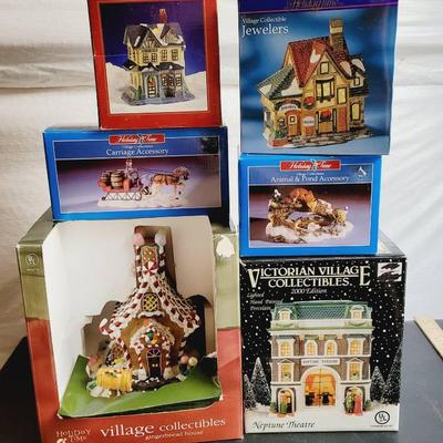 Christmas Decor Village Houses Mixed Brands - Houses, Shops, Carriage 6pc Lot