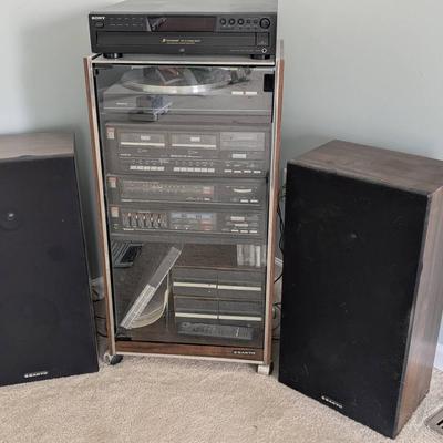 Sanyo Home Stereo System with Double Cassette Deck, Record Player, Sony CD Player & Speakers 