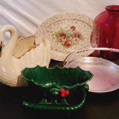 Christmas Decor Plus Retro Glass, Ceramic, and Aluminum Dishes 