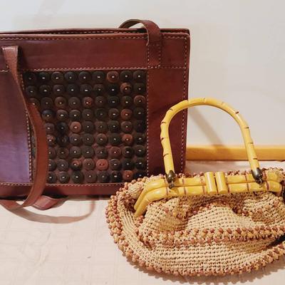 Earth Tone Vintage Bag Lot Crochet and Lucite Leather 2pc Lot